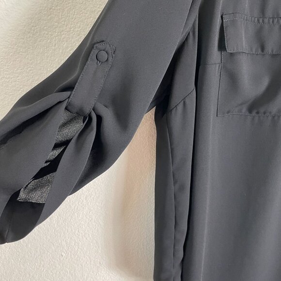 Torrid Harper Womens Plus 2X Black Chiffon Blouse Roll Tab Sleeves Shirt Top - Picture 6 of 8